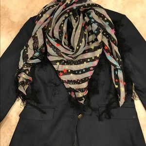 TRIANGULAR Stripes And Stars Scarf with Fringe